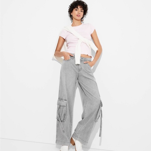 NEW Wild Fable Gray Mid-Rise Baggy Cargo Denim sz. 4 Regular - Picture 1 of 10